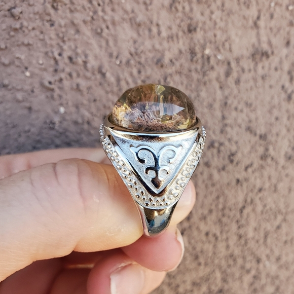 New Yellow Phantom Quartz Adjustable 925 Silver Ring. - Picture 2 of 14